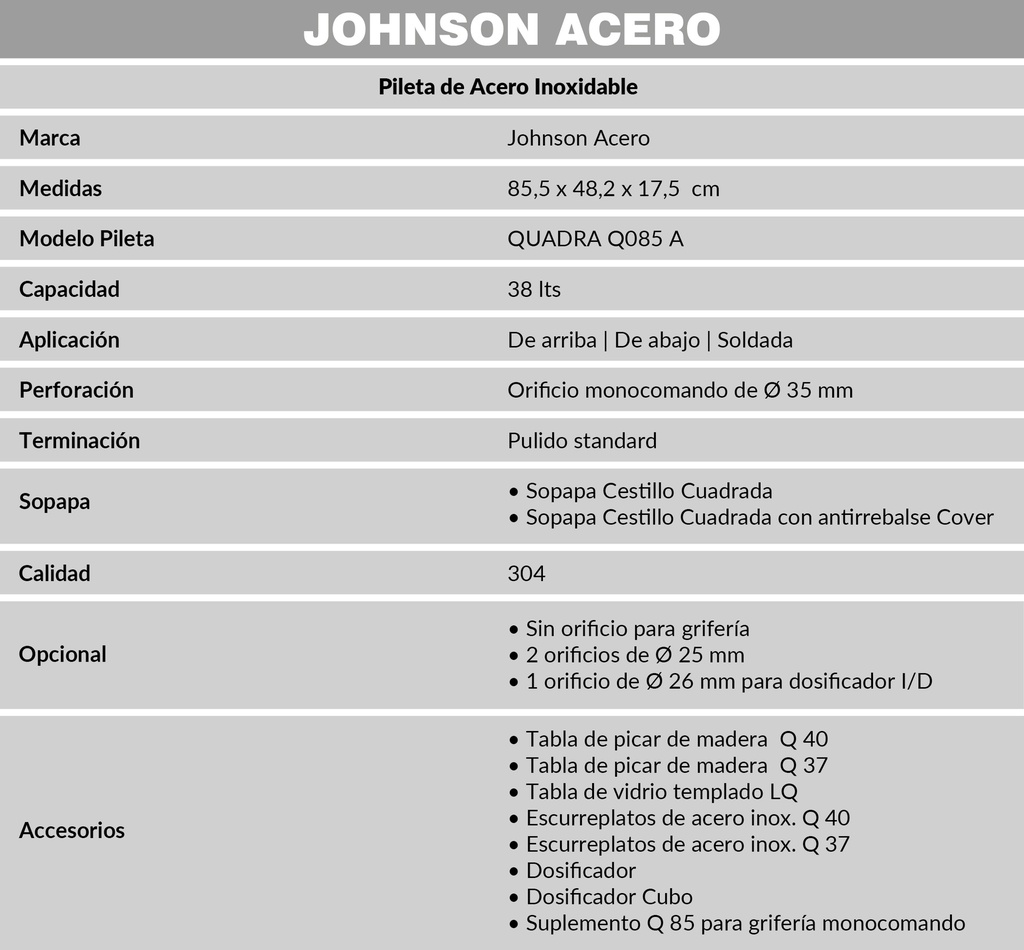 JOHNSON PILETA MOD.  QUADRA 085 A