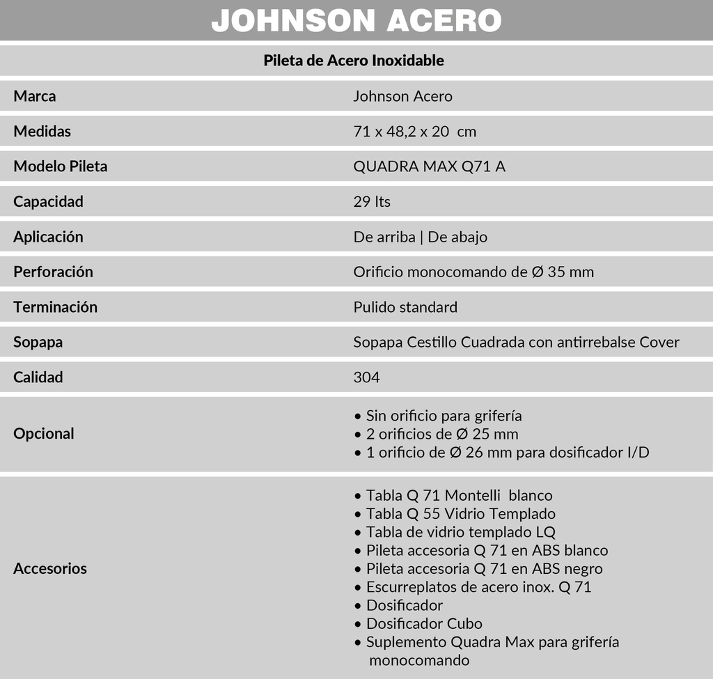 JOHNSON PILETA MOD.  QUADRA MAX 71 A