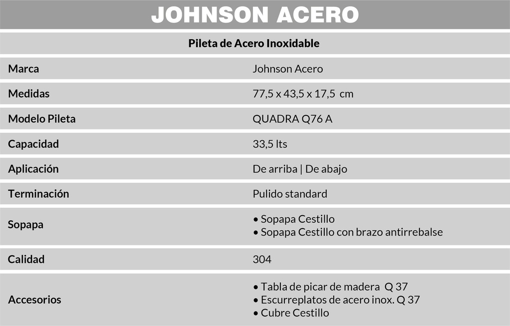 JOHNSON PILETA MOD.  QUADRA Q76  A