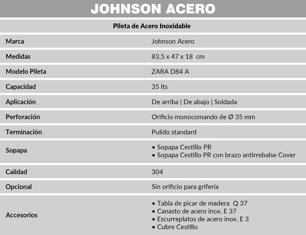 JOHNSON PILETA MOD.  ZARA 084 A.